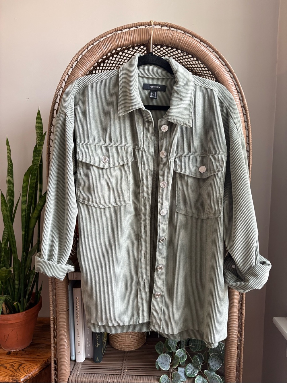 Forever 21 Sage Green Corduroy Button-Up Jacket